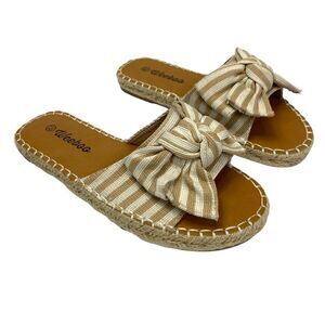 WeeBoo Espadrille Sandals in White Stripe Bow
